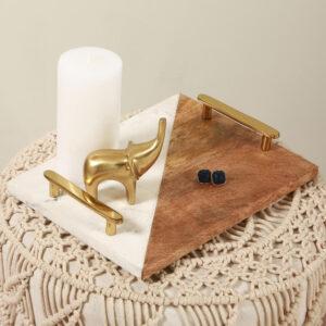 White Marble and Wood Tray with Handle