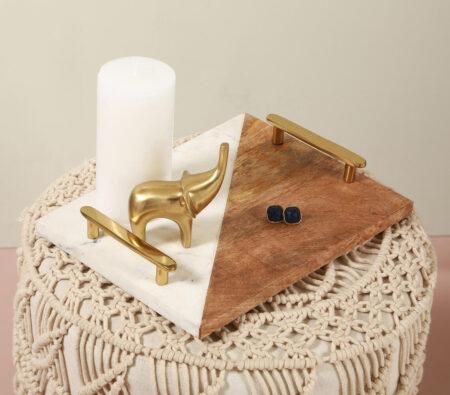 White Marble and Wood Tray with Handle