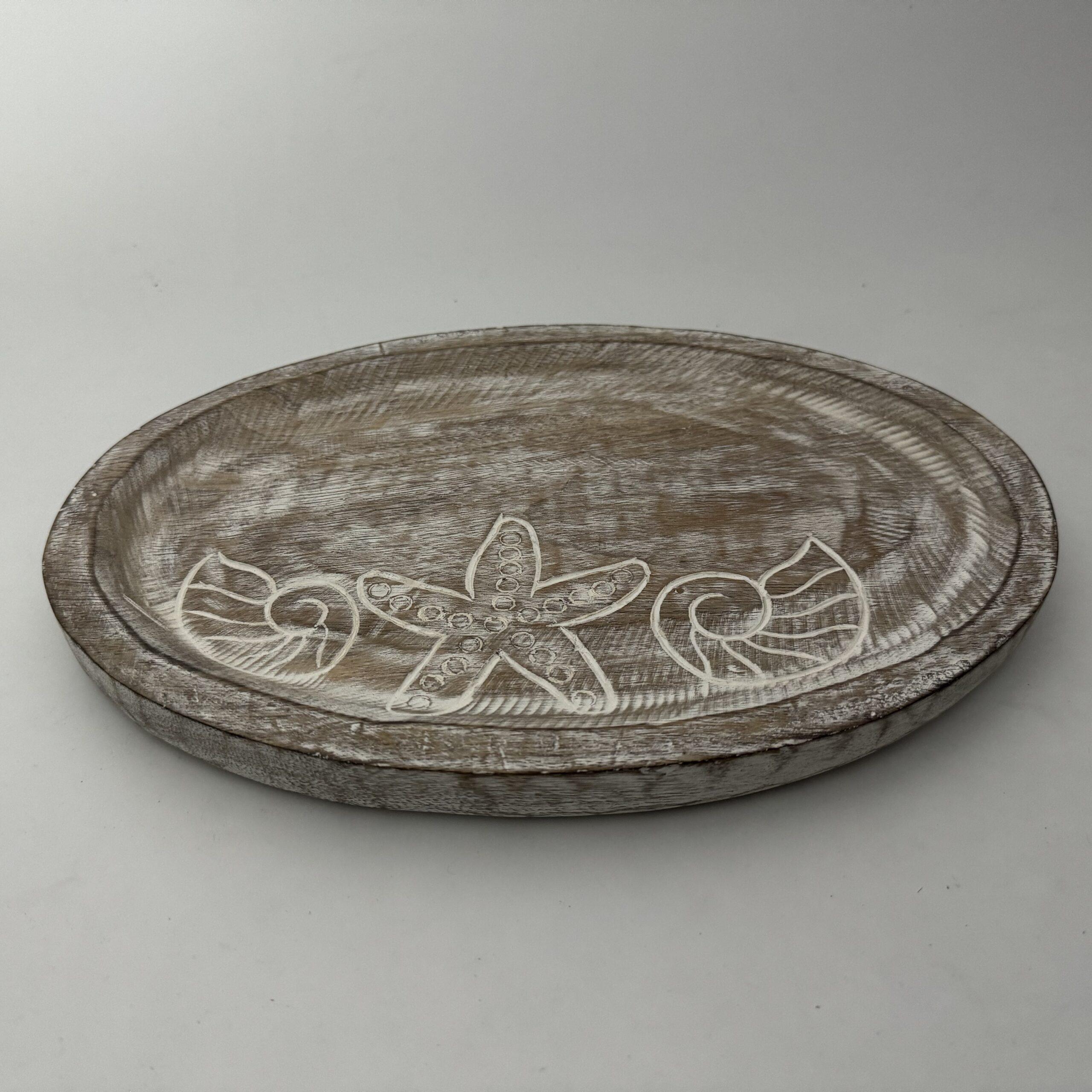 Carved Whitewash Wooden Tray